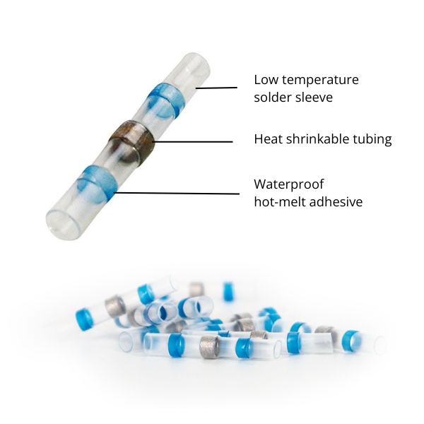 100 Pack Heat Shrink Butt Connectors Marine Grade Waterproof Electrical Crimp Wire Kit - Tinned Blue Copper Insulated, for Boat,Truck, Stereo, Joint Heat…