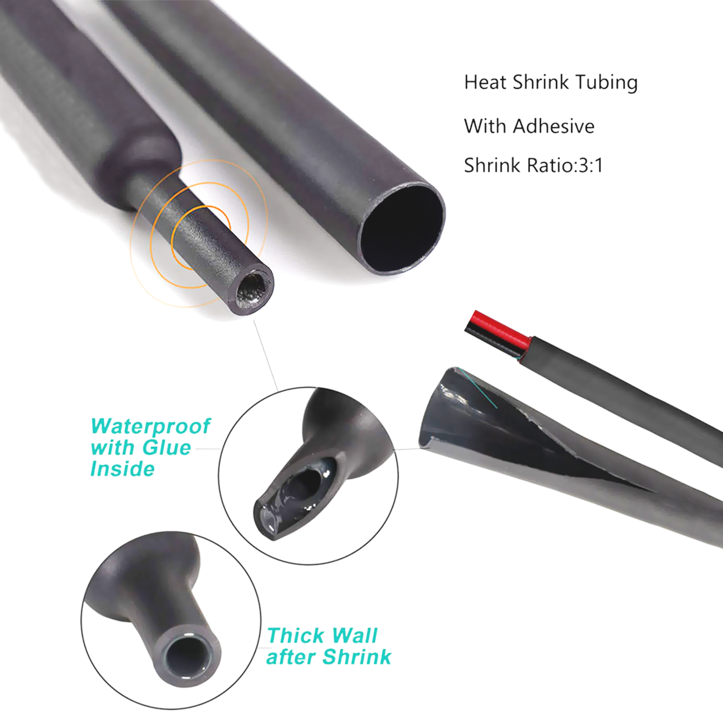 100 Pack 4 Inches Heat Shrink Tubing Black (1.0mm - 3.2mm/1.8mm - 4.8mm/2.4mm - 6.4mm) - Heat Shrink Tube Wire Shrink Wrap Electrical Cable Wire Kit Set…
