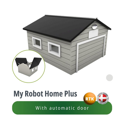 My Robot Home Plus (White & Grey) Robotic Lawnmower Garage by Auto-Mow 43x37x29 Inches