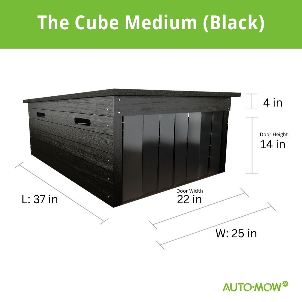 Auto-Mow 42x29x16 Inches Robotic Lawnmower Garage - The Cube (Nature or Black) Compatible with Automower, Gardena, Robomow, Ambrogio, Bosch, Honda, McCulloch, Stiga, and Cramer / 105x74x40cm