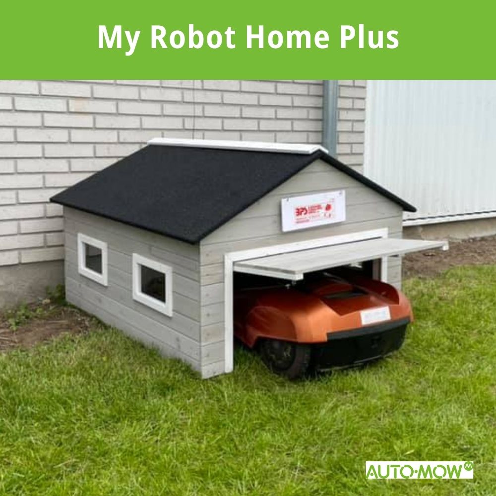 Auto-Mow 43x37x16 Inches Robotic Lawnmower Garage - My Robot Home Plus (White & Grey) Fits 90 Percent of All Robot Mowers / 109x94x73cm
