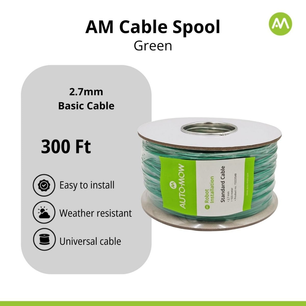 Boundary Wire 9 Gauge AWG Basic Cable (2.7mm Thick) by Auto-Mow - Green