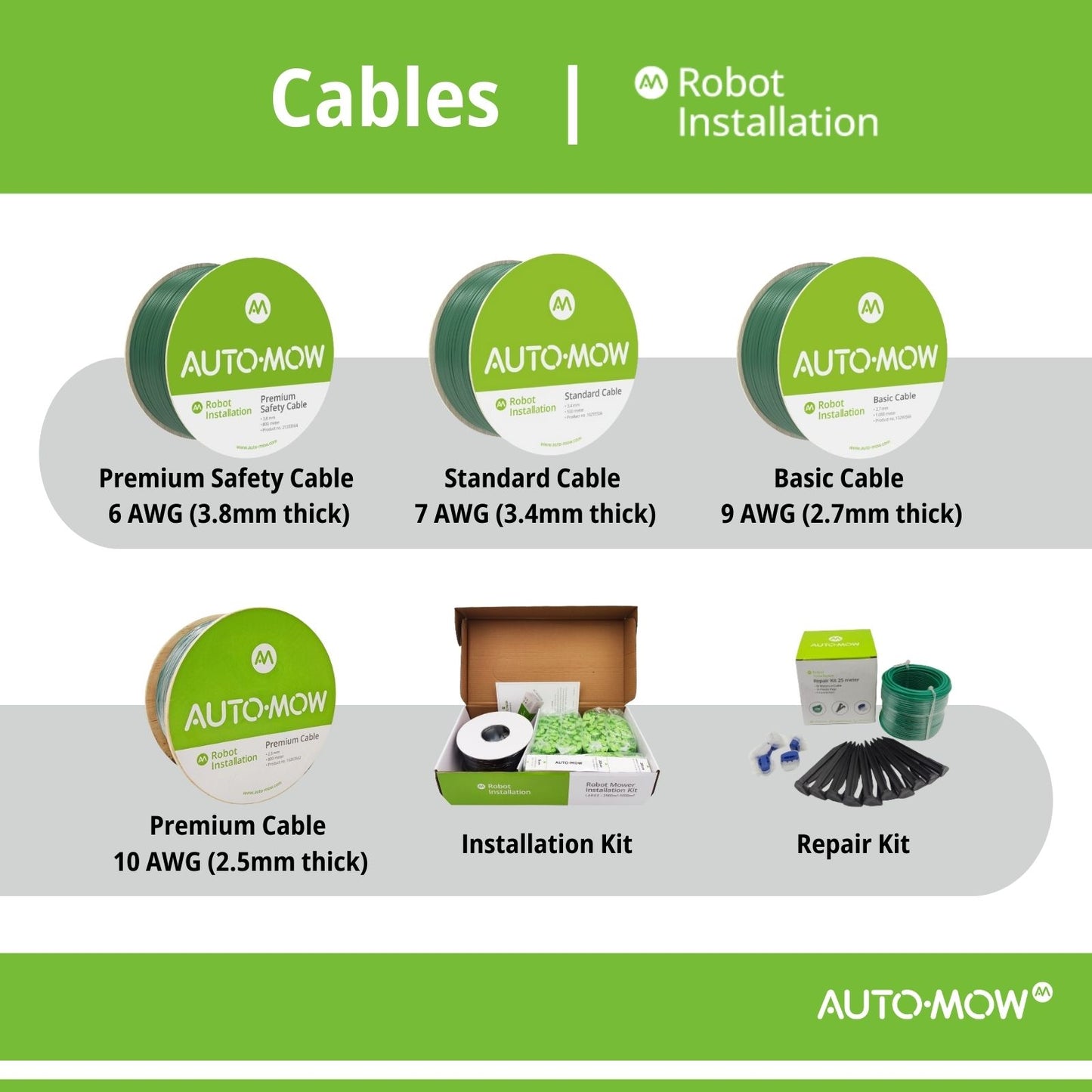 Boundary Wire 6 Gauge AWG Premium Safety Cable (3.8mm Thick) by Auto-Mow - Green